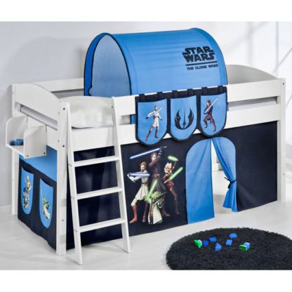 An Image of Lilla Children Bed In White With Star Wars Clone Curtains