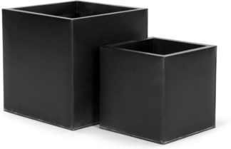 An Image of Razan Set Of Two Galvanized Square Planters, Black