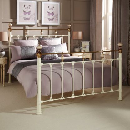 An Image of Abigail Precious Metal King Size Bed In Ivory and Brass