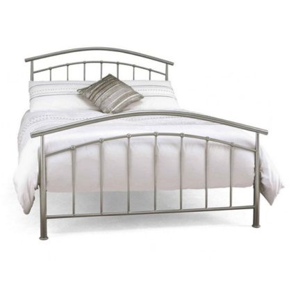 An Image of Mercury Metal Small Double Bed In Pearl Silver