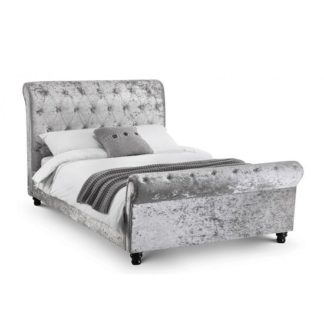 An Image of Agata Modern Double Bed In Silver Crushed Velvet