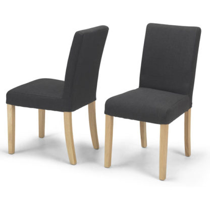 An Image of Exotic Dark Grey Fabric Dining Chairs In A Pair With Natural Leg