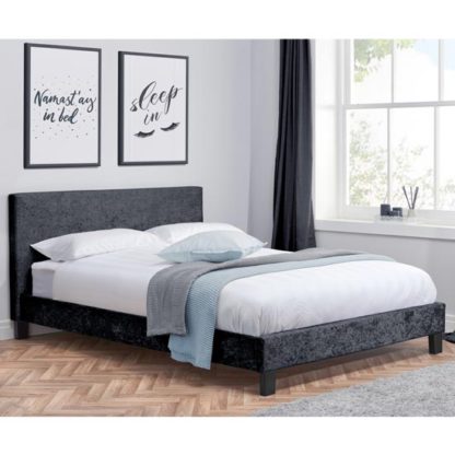 An Image of Berlin Fabric Double Bed In Black Crushed Velvet