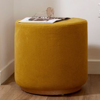 An Image of Giausar Round Soft Fabric Upholstered Stool In Yellow