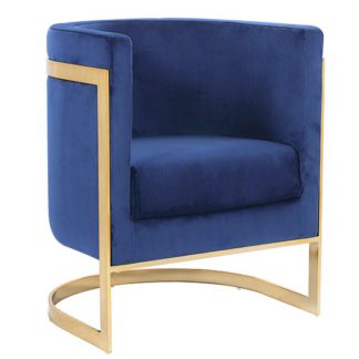 An Image of Fenda Velvet Armchair In Blue With Gold Stainless Steel Legs