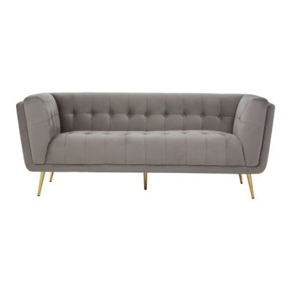 An Image of Harino Velvet Upholstered 3 Seater Sofa In Grey