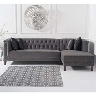 An Image of Tislit Velvet Right Facing Chaise Sofa Bed In Grey