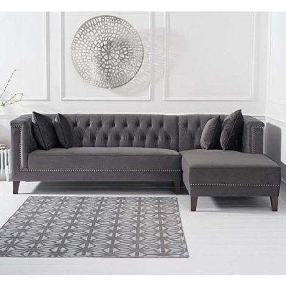 e9520c7060bcc6a8af4add990889457492d04da2fd65969f543a6341ffc3a243.jpg An Image of Tislit Velvet Right Facing Chaise Sofa Bed In Grey