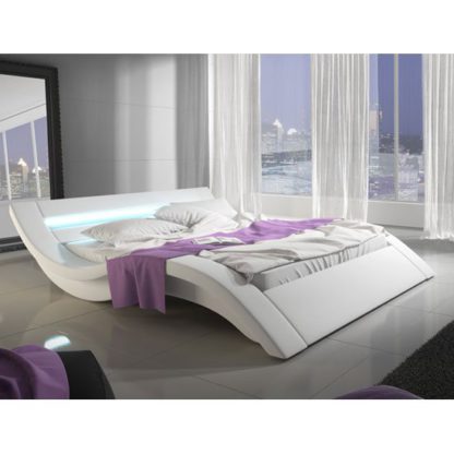 An Image of Sienna Designer King Size Bed In White PU With Multi LED
