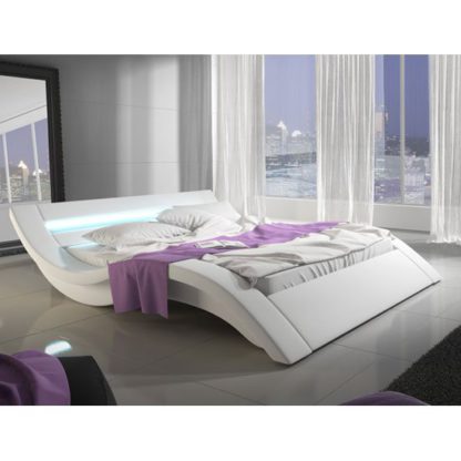 e9bd14d6aeb9c2b8e35386344a5b63f980ab43f422fd02baf083f0afbe86fe2c.jpg An Image of Sienna Designer King Size Bed In White PU With Multi LED