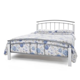 An Image of Tetras Metal Double Bed In Silver With White Posts