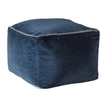 An Image of Moreno Velvet Upholstered Square Pouffe In Navy