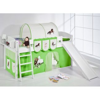 An Image of Lilla Slide Children Bed In White With Horses Green Curtains
