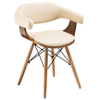 An Image of Tenova Cream Faux Leather Bedroom Chair With Beech Wooden Legs
