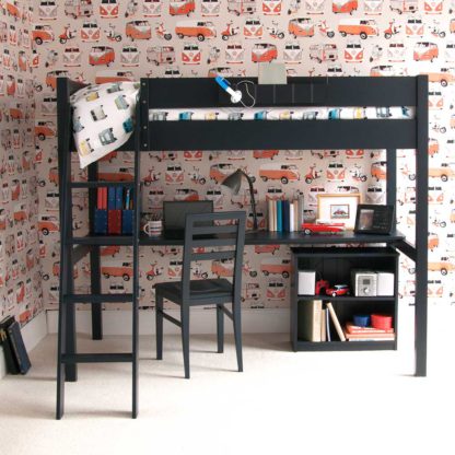 An Image of Pippin Childrens Highsleeper with Full Length Desk And Storage Bookcase