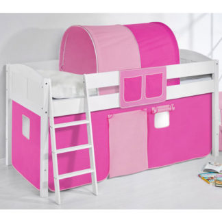 An Image of Hilla Children Bed In White With Pink Curtains