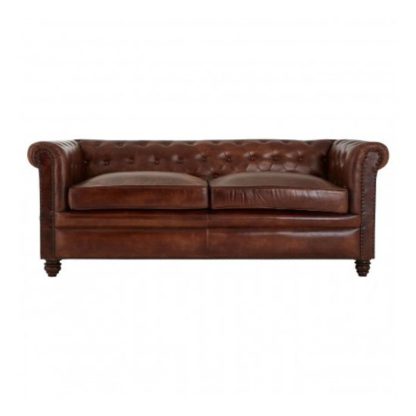 An Image of Buffaloes 3 Seater Leather Chesterfield Sofa In Dark Brown