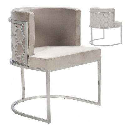 f0cfcd2ac38da17e3899d1b4c0904f74dcc68cb94de9b11b5621ccdf9d694278.jpg An Image of Meta Beige Velvet Dining Chairs In Pair With Silver Legs