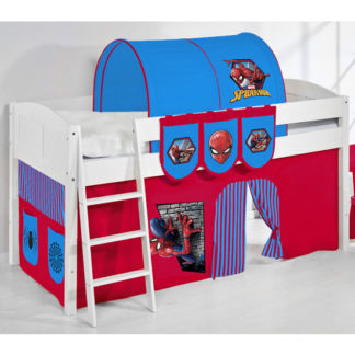 An Image of Hilla Children Bed In White With Spiderman Curtains