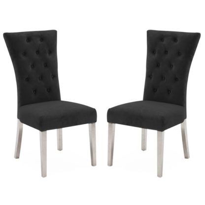 An Image of Pembroke Charcoal Velvet Dining Chairs In Pair