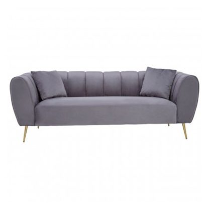 An Image of Florina Velvet Upholstered 3 Seater Sofa In Grey