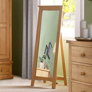 An Image of Cyprian Wooden Cheval Mirror In Chunky Pine Frame