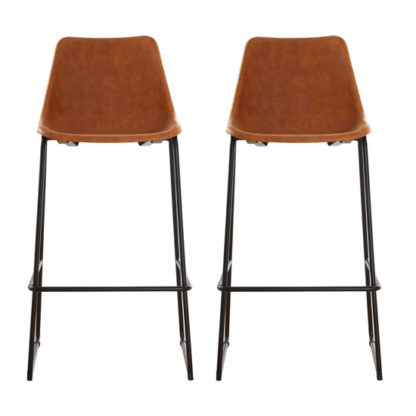 An Image of Kekoun Vintage Camel Faux Leather Bar Stools In Pair