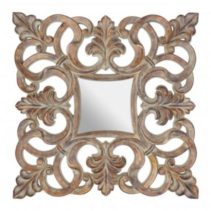 An Image of Siena Intricate Design Wall Bedroom Mirror In Antique Wood Frame