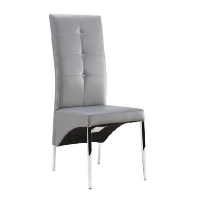f5fb2f5a497585ad62db1ec055151c01745359c0e5dfb6f2226a1c8fe261a3a3.jpg An Image of Vesta Studded Dining Chair In Grey Faux Leather