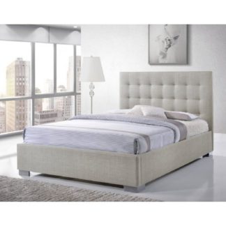 An Image of Addison Fabric Double Bed In Sand With Chrome Feet