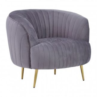 An Image of Florino Velvet Upholstered Armchair In Grey With Gold Legs