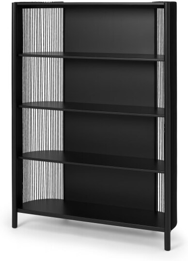 An Image of Tamana Wide Shelving Unit, Black Acacia Wood & Cord