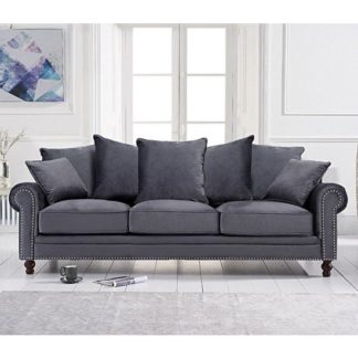 An Image of Ellopine Plush Fabric Upholstered 3 Seater Sofa In Grey
