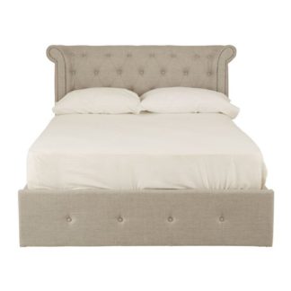 An Image of Cujam Fabric Upholstered Ottoman Double Bed In Light Grey