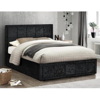 An Image of Hannover Ottoman Fabric Double Bed In Black Crushed Velvet