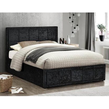 fb18dafb9f88b563e8d24a6558feaaf56b76744e6bfb5d777a789045a7eae0a9.jpg An Image of Hannover Ottoman Fabric King Size Bed In Black Crushed Velvet