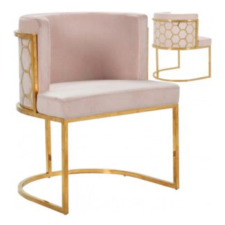 An Image of Meta Pink Velvet Dining Chairs In Pair With Gold Legs