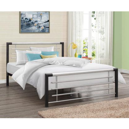 An Image of Faro Steel Small Double Bed In Black And Silver