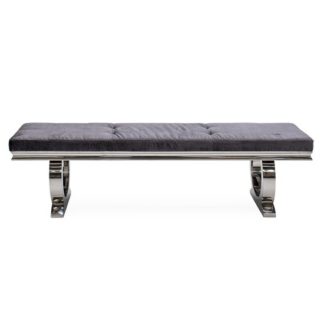 An Image of Kesley Velvet Upholstered Dining Bench In Charcoal