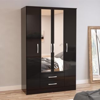 An Image of Lynx 4 Door Combination Mirrored Wardrobe Black