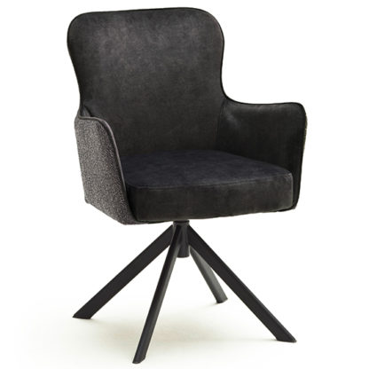 An Image of Hexo Anthracite Fabric Dining Chair With Black Oval Frame