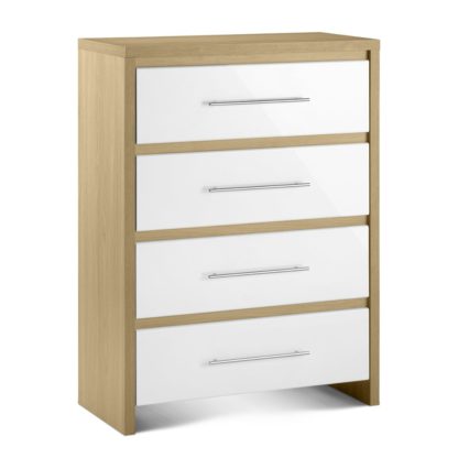 An Image of Stockholm Gloss White and Light Oak 4 Drawer Chest