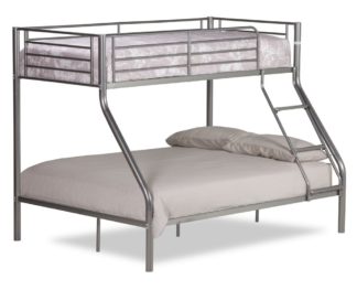 An Image of Twin Sleeper Silver Metal Bunk Bed Frame - 3ft Single Top and 4ft6 Double Bottom