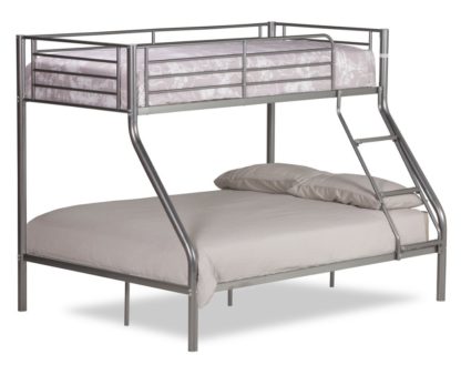 An Image of Twin Sleeper Silver Metal Bunk Bed Frame - 3ft Single Top and 4ft6 Double Bottom