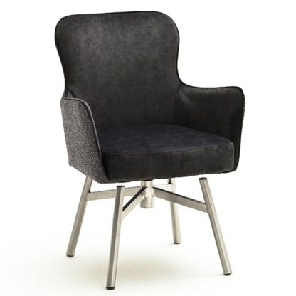 An Image of Hexo Anthracite Fabric Dining Chair With Brushed Round Frame