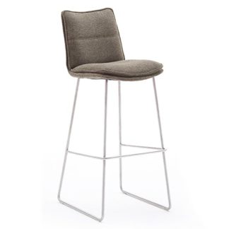 An Image of Ciko Fabric Bar Stool In Cappuccino With Brushed Steel Legs