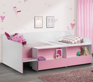 An Image of Stella Pink and White Wooden Kids Low Sleeper Cabin Storage Bed Frame - 3ft Single