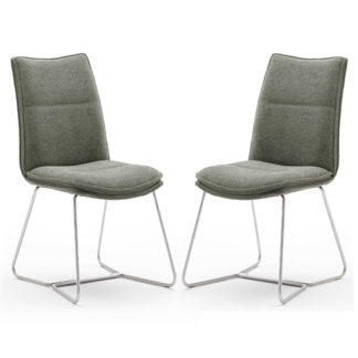 An Image of Ciko Olive Fabric Dining Chairs With Brushed Legs In Pair