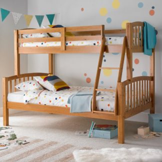 An Image of American Pine Wooden Triple Sleeper Bunk Bed Frame - 3ft Single Top and 4ft Small Double Bottom