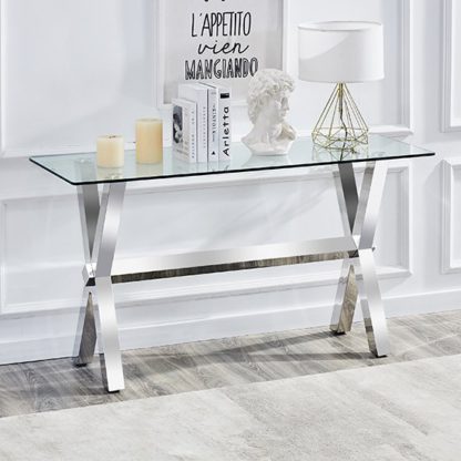 23b0263d2bf8f7405fbf38c0ac2a2bb1665c4e7bda389666aa087711ede9927b.jpg An Image of Crossley Rectangular Clear Glass Console Table